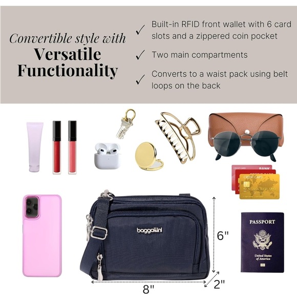 Baggallini Dark Blue Messenger Bag - Picture 4 of 13